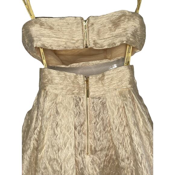 Bronx and Banco Tiara Pleated Strapless High-Low Gown Jacquard Cream Size XS - Picture 6 of 13